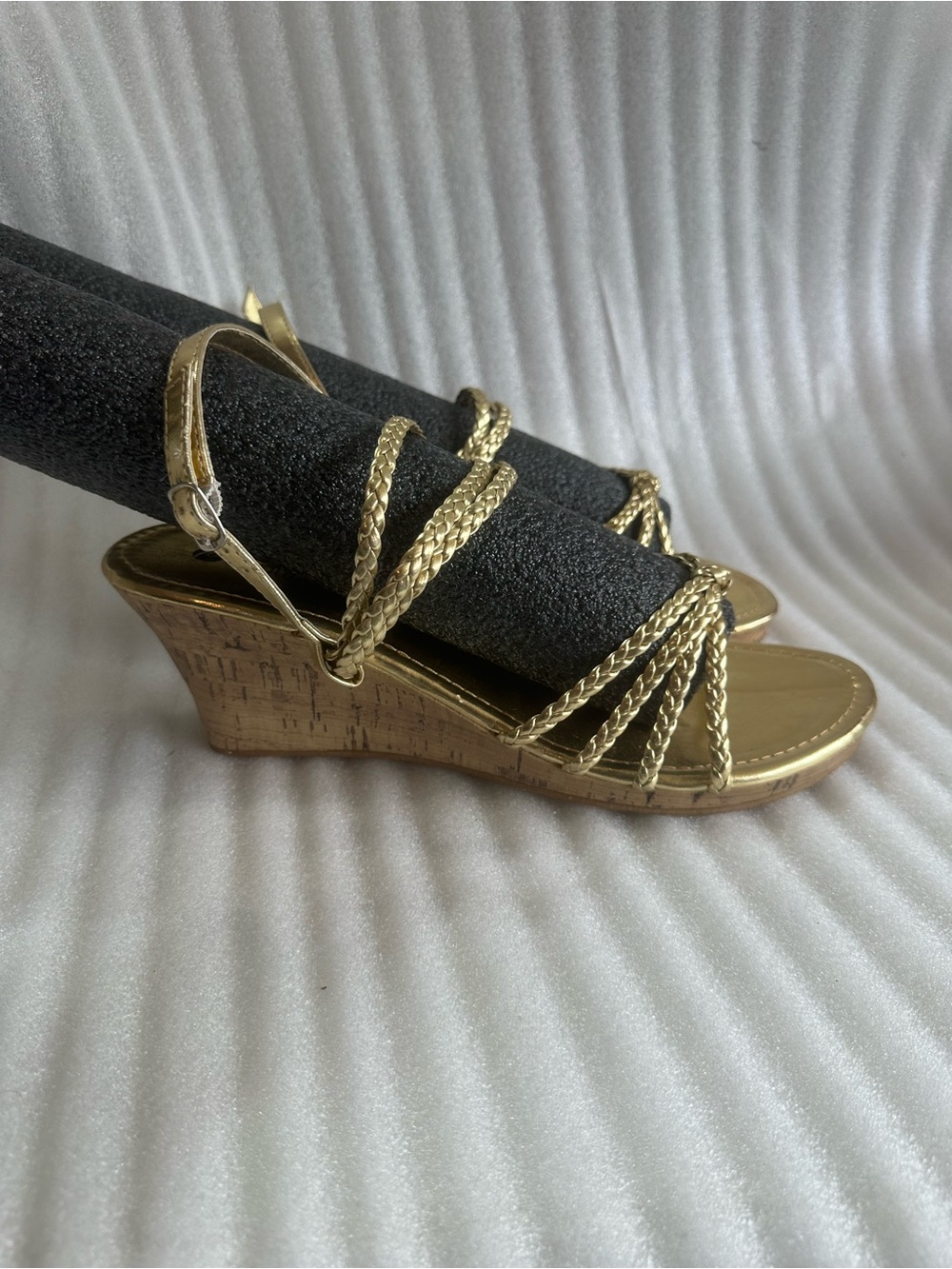 chatties Gold Braided Strap Wedge Sandals
